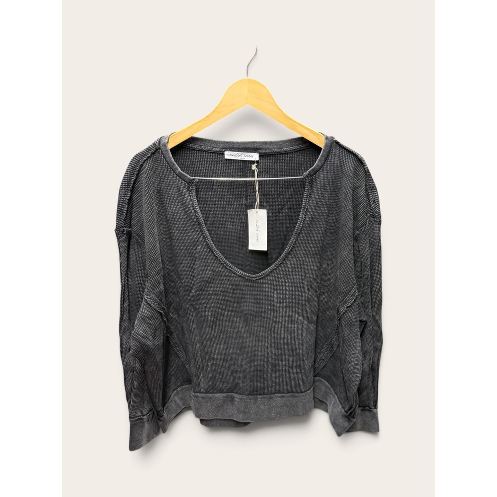 United Lovers Waffle Knit Oversized Top Charcoal Gray Cotton V-Neck Medium NWT